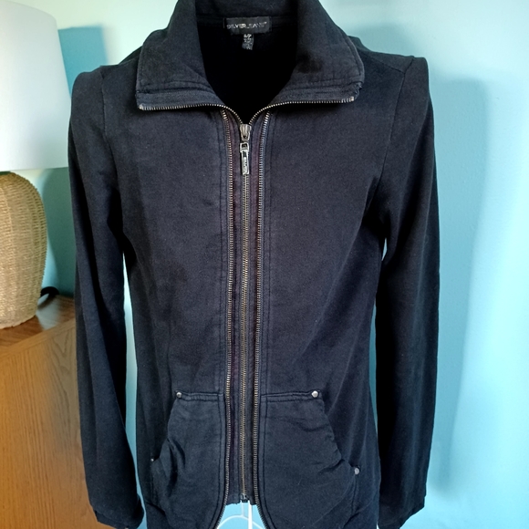 Silver Jeans Tops - Silver Jeans Black Full Zip Sweatshirt - Sz Small